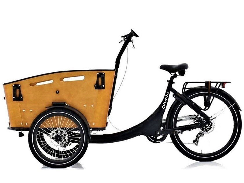 Qivelo Curve DR7 elektrische driewieler bakfiets - mat zwart/bruin