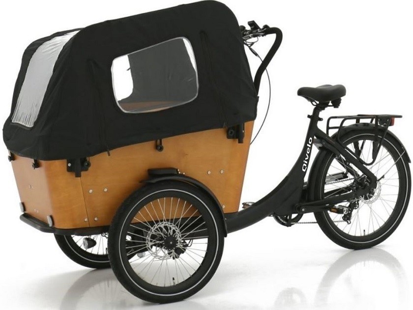 Qivelo Curve DR7 elektrische driewieler bakfiets - mat zwart/bruin