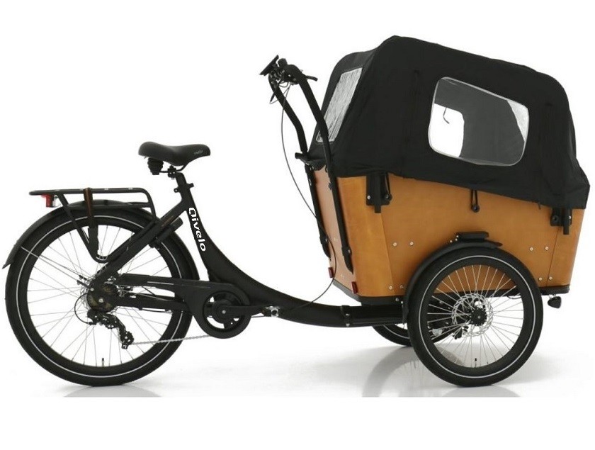 Qivelo Curve DR7 elektrische driewieler bakfiets - mat zwart/bruin