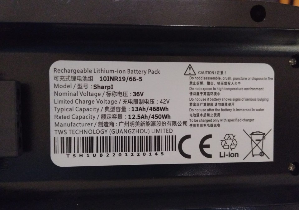 Accu Sharpi Uart 468Wh 36v